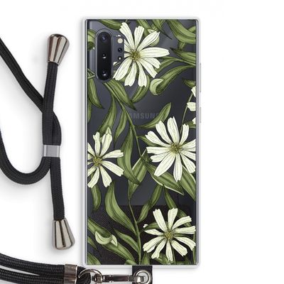 Wit bloemenpatroon: Samsung Galaxy Note 10 Plus Transparant Hoesje met koord