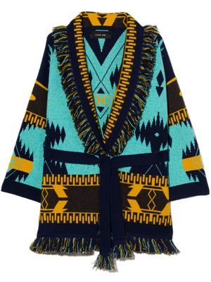 Alanui Kids cardigan ceinturé en maille intarsia - Bleu