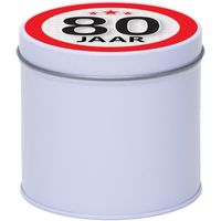 Cadeau/kado wit rond blik 80 jaar 10 cm Cadeau/kado wit rond blik 80 jaar 10 cm