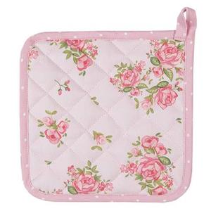 Clayre & Eef Pannenlap 20x20 cm Roze Katoen Vierkant Rozen