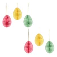 Paaseieren hangdecoraties - set van 6x stuks - pastel mix - 10 cm - papier - Pasen versiering