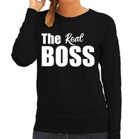 The real boss sweater / trui zwart met witte letters voor dames - thumbnail