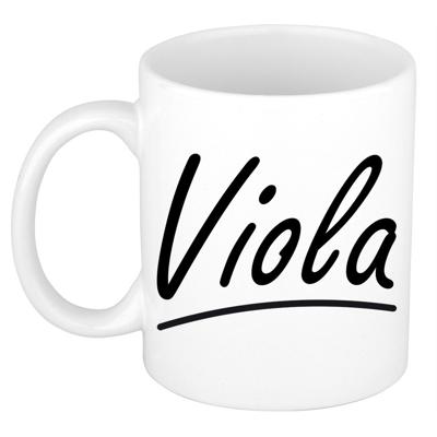 Viola Naam koffiemok - beker - met sierlijke letters - wit - 300 ml - Cadeau - Dames