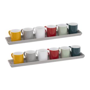 Espresso/koffie kopjes set - 12x - met dienbladen - aardewerk - 90ml - diverse kleuren