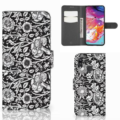 Samsung Galaxy A70 Hoesje Black Flowers Samsung Galaxy A70 Hoesje Black Flowers