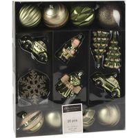 20x stuks kerstballen en kersthangers figuurtjes groen kunststof - thumbnail