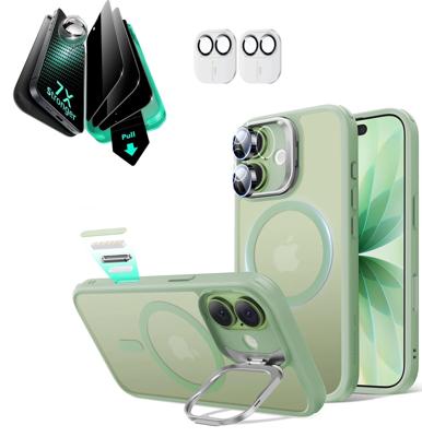 iPhone 17 Bundle Classic Hybrid Magnetic Case (Camera Control, Stash Stand) and Armorite Privacy Screen Protector - Frosted Light Green