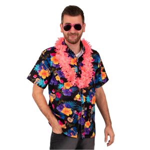 Hawaii shirt/blouse - Verkleedkleding - Heren - Tropische bloemen - zwart