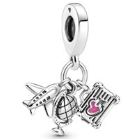 Pandora 799435C01 Hangbedel Airplane Globe and Suitcase zilver-emaille roze