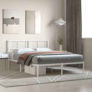 Bedframe met hoofdbord metaal wit 140x200 cm