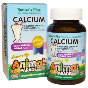 Calcium, Children&apos;s Chewable Supplement, Natural Vanilla Sundae Flavor (90 Animals) - Nature&apos;s Plus
