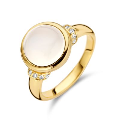 Ring geelgoud-maansteen-diamant 0.08ct H Si goudkleurig-wit
