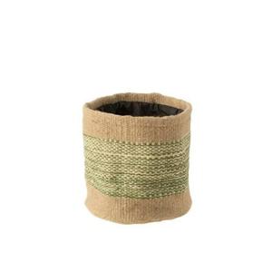 J-Line mand Rond + Band - jute - naturel|groen - large - 2 stuks