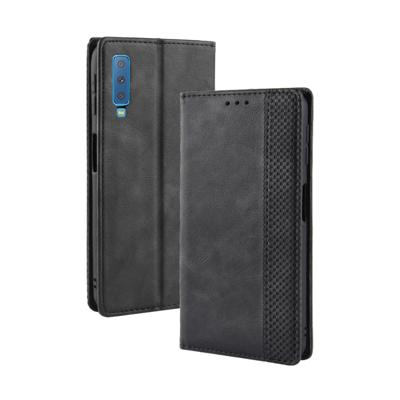 Magnetische Buckle retro textuur horizontale Flip lederen case voor Galaxy A7 (2018) met houder & kaartsleuven & portemonnee (zwart)
