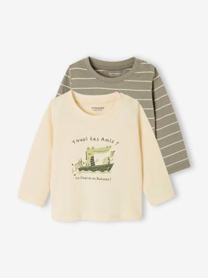Set van 2 babyshirts met lange mouwen kaki