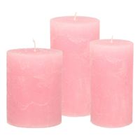 Stompkaarsen/cilinderkaarsen set - 3x - roze - rustiek model - Stompkaarsen - thumbnail