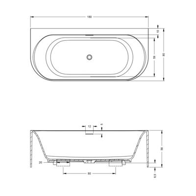Half Vrijstaand Ligbad Riho Valor Solid Surface 180x80x56 cm Mat Wit