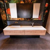 Badkamermeubelset Mondiaz Erin 200 cm met 2 Lades met RIDGE Wastafel Links Talc Zonder Kraangaten Greeploos Mat Washed Oak