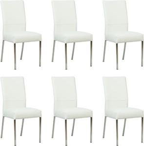 Set van 6 Gebroken witte leren moderne eetkamerstoelen Real - poot vierkant rvs - Toledo Leer Bianco (gebroken wit leer)