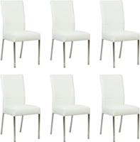 Set van 6 Gebroken witte leren moderne eetkamerstoelen Real - poot vierkant rvs - Toledo Leer Bianco (gebroken wit leer)