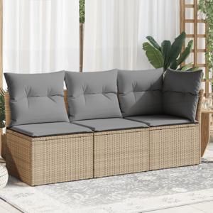 Tuinbank 3-zits met kussens poly rattan beige