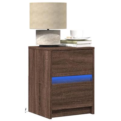Nachtkastje met LED-verlichting bewerkt hout bruin eikenkleur