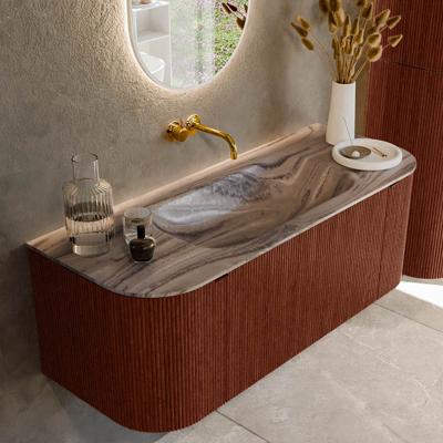 Badmeubel Mondiaz Kurve-Dlux | 120 cm | Meubelkleur Ruby | Wastafelkleur Sombra | Solid surface | Wasbak midden spoelbak | Zonder kraangat(en)