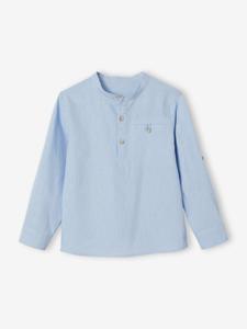 Linnen/katoenen overhemd voor jongens met maokraag en lange mouwen hemelsblauw