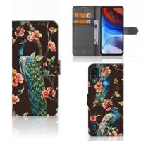 Motorola Moto E7i Power | E7 Power | Telefoonhoesje | Met pasjeshouder | Pauw met Bloemen