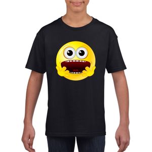 Emoticon t-shirt geschrokken zwart kinderen XL (158-164)  -
