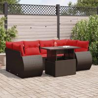 7-delige Loungeset met kussens poly rattan acacia bruin