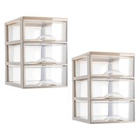 Ladeblokje/bureau organizer - 2x stuks - 3 lades - transparant/beige - L18 x B25 x H25 cm - plastic