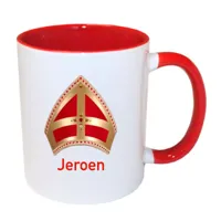 Sinterklaas mok mijter met naam (rood)