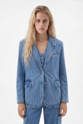 Gestreepte denim blazer - BLUE - XL