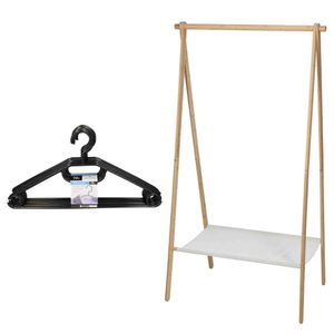 Set van kledingrek met plank en kledinghangers - bamboe - 155 cm