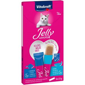 Vitakraft Jelly Lovers met zalm & schol kattensnack (6 x 15 g) 3 verpakkingen