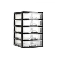 Plasticforte Ladeblokje/bureau organizer 5x lades - zwart/transparant - L18 x B21 x H28 cm - plastic   -
