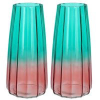 Bellatio Design Bloemenvaas - 2x - blauw/roze - glas - D10 x H21 cm - Vazen - thumbnail