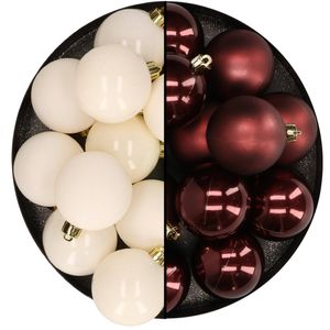 Kunststof kerstballen 6 cm - 24x stuks - wol wit en bruin - Kerstbal