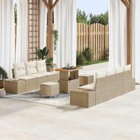 Tuinbankenset met kussen 10 pcs Beige poly rattan