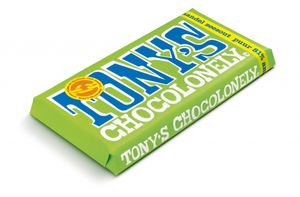 Tony's Chocolonely Amandel Zeezout Puur Chocolade reep 51% 180g bij Jumbo