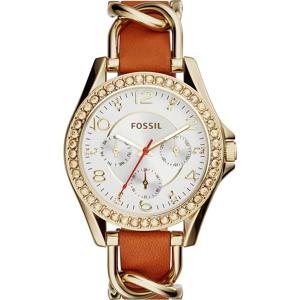 Fossil Dames ES3723 bruin lederen quartz horloge