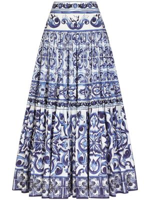 Dolce & Gabbana jupe longue plissée à imprimé Majolica - Bleu