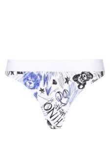 Moschino graphic-print stretch-cotton thong - Blanc