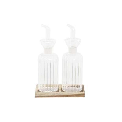 Olie en azijnset DKD Home Decor 250 ml 14 x 7,5 x 21 cm Natuurlijk Transparant Acacia Borosilicaatglas