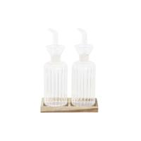 Olie en azijnset DKD Home Decor 250 ml 14 x 7,5 x 21 cm Natuurlijk Transparant Acacia Borosilicaatglas