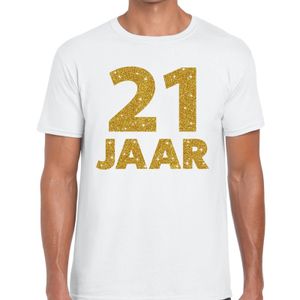 21 jaar goud glitter verjaardag kado shirt wit heren