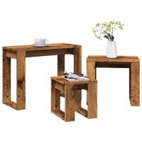 3-delige Bijzettafelset bewerkt hout oud houtkleurig 3-delige Bijzettafelset bewerkt hout oud houtkleurig