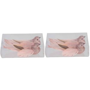 4x Kerstboomversiering glitter roze vogeltjes op clip 11 cm