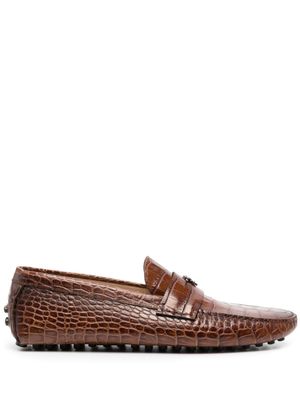 Roberto Cavalli mocassins en cuir à effet peau de crocodile embossé - Marron